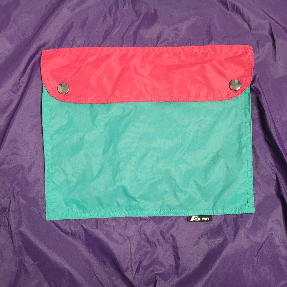 Vintage K-way packable pink green and purple color block windbreaker size Large - Picture 7 of 16